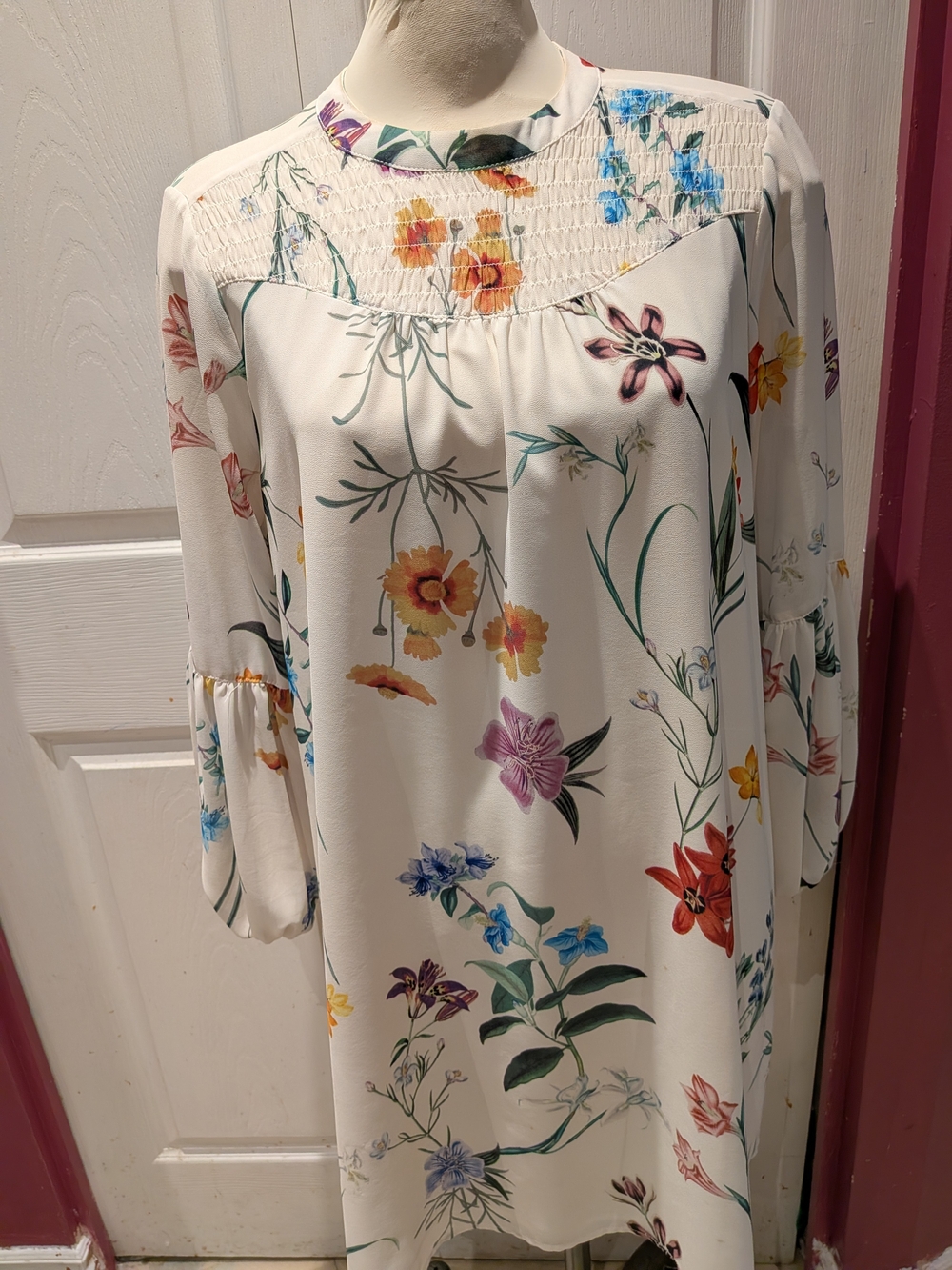 twik Cream Mini Dress with Multicolor Floral Print - Picture 2 of 8
